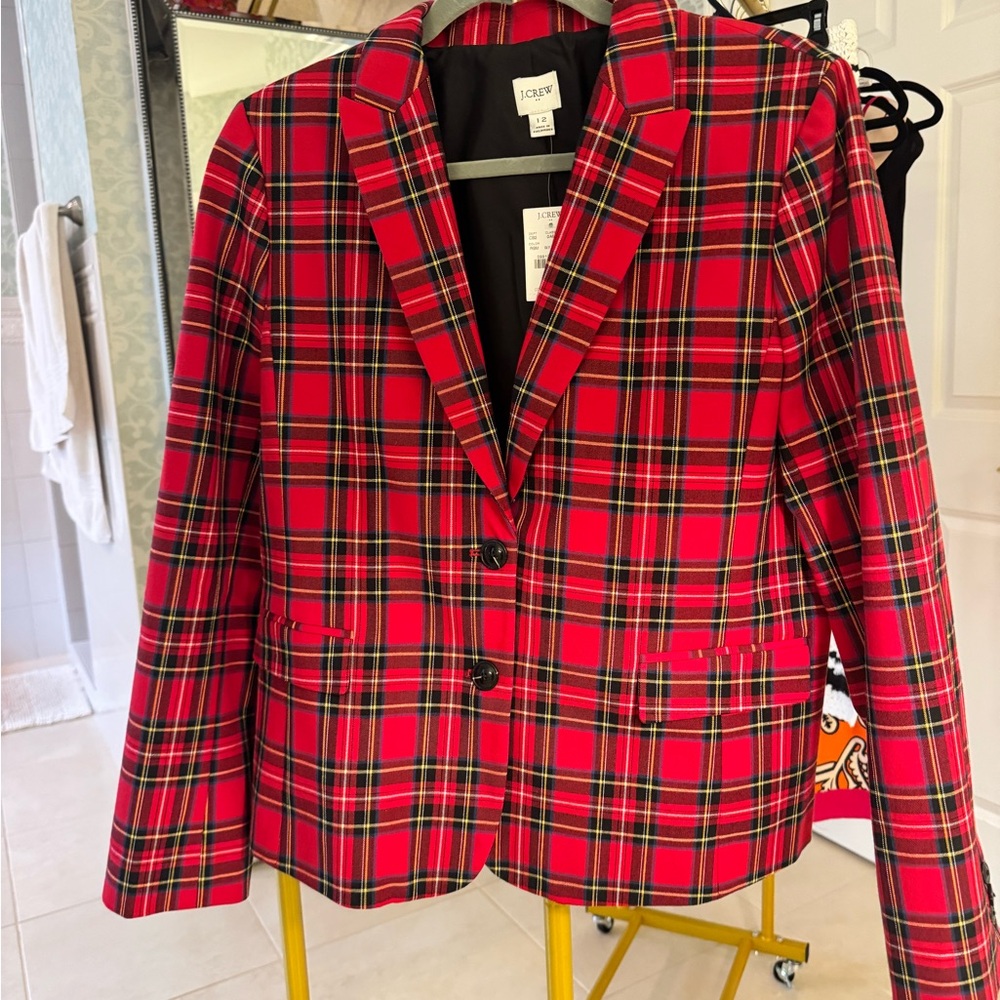 J. Crew Red Tartan Two Button Blazer Size 12